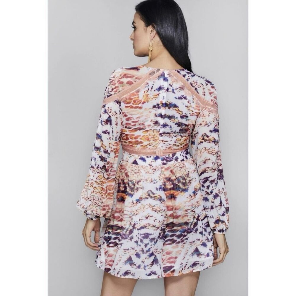 Guess by Marciano Leopard Orange/Purple Techno Lace Trim Dress XS - Picture 2 of 7